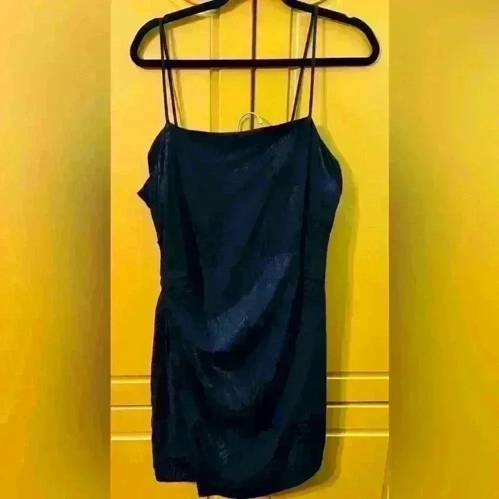 ZARA Women’s Large Zebra BLACK STRAPPY MINI DRESS RUCHED SIDE IRRIDESCENT ZEBRAS
